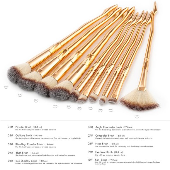 10-Piece Set: Color Fade Makeup Brushes - Golden - Picture 2 of 3